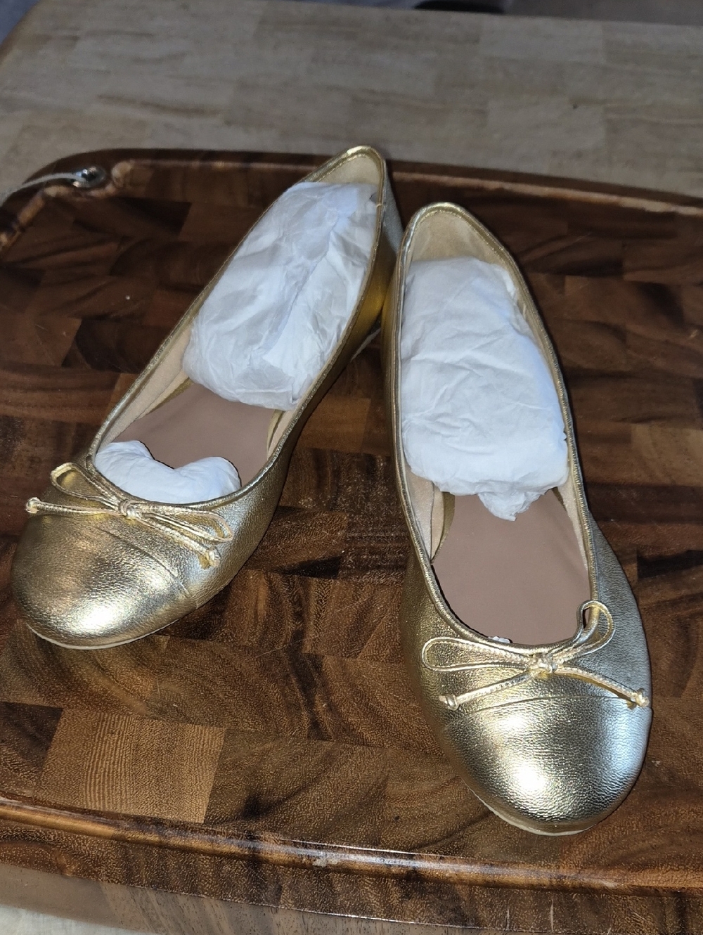 Gold Bow Ballet Flats for Women - Classic Slip-On
